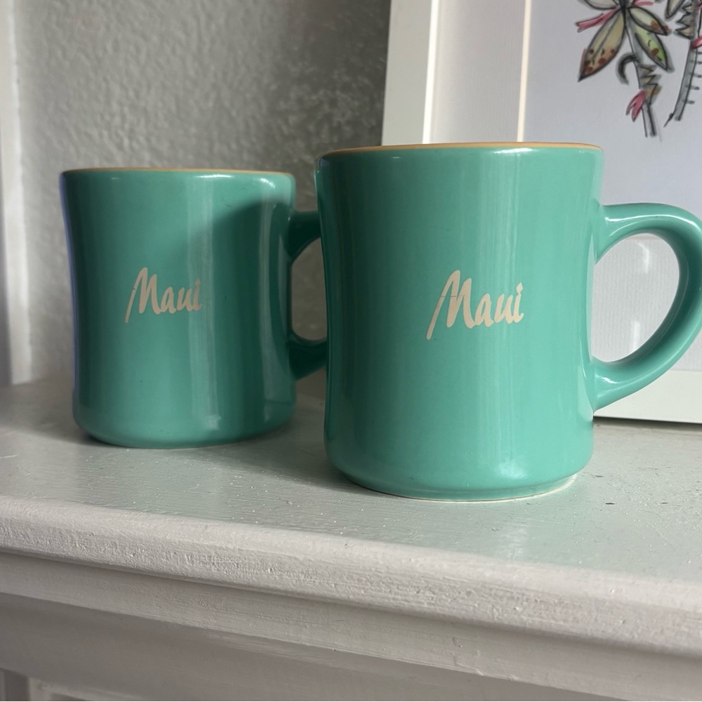 Coffee Mugs Maui Turquoise Ceramic - Set of 2